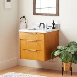 24" Dita Wall-Mount Vanity With Rectangular Undermount Sink - Honey Oak