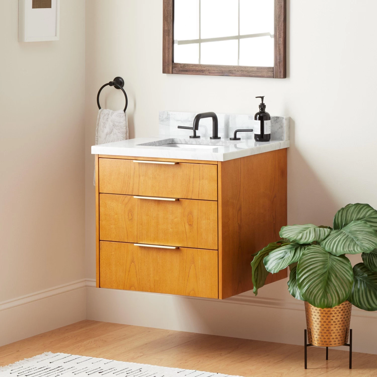 24" Dita Wall-Mount Vanity With Rectangular Undermount Sink - Honey Oak