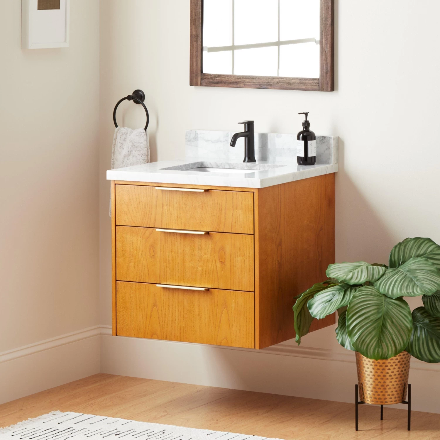 24" Dita Wall-Mount Vanity With Rectangular Undermount Sink - Honey Oak - Image 3