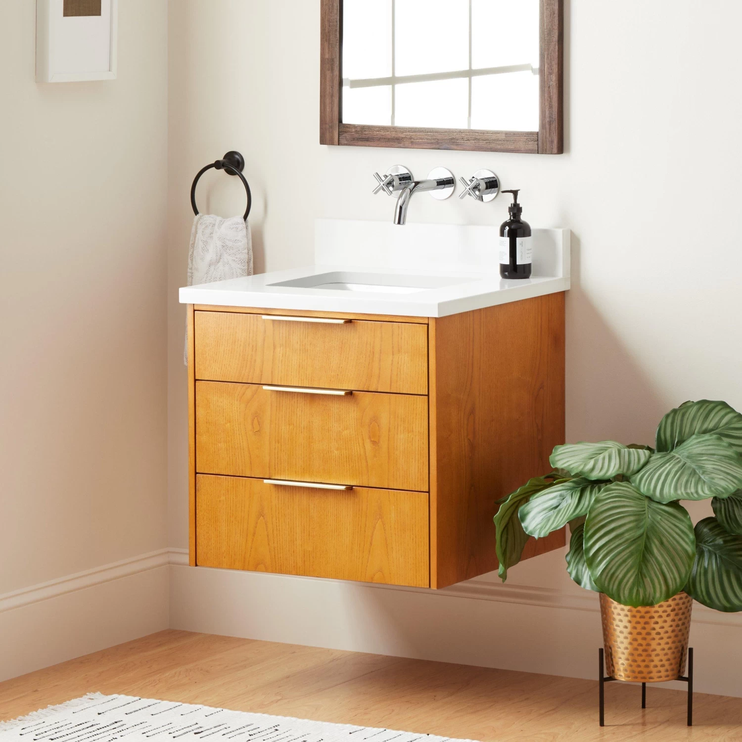 24" Dita Wall-Mount Vanity With Rectangular Undermount Sink - Honey Oak - Image 2