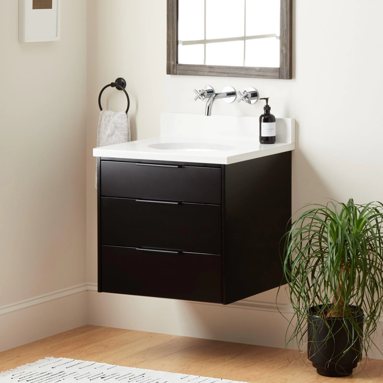 24" Dita Wall-Mount Vanity With Undermount Sink - Black - Image 2