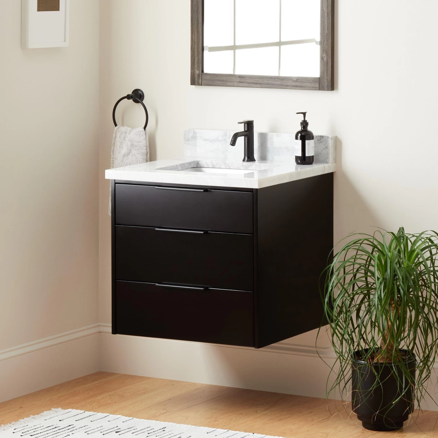 24" Dita Wall-Mount Vanity With Rectangular Undermount Sink - Black - Image 3