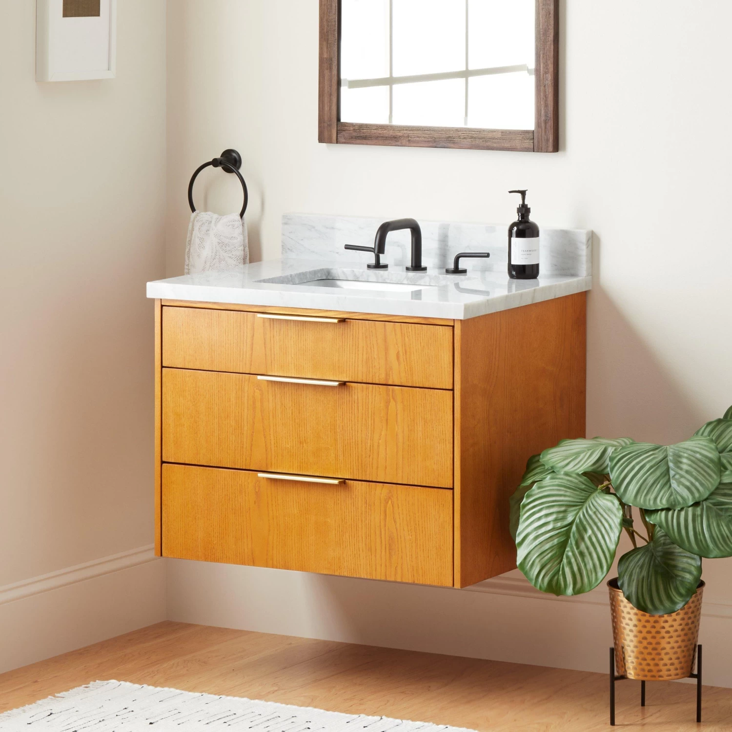 30" Dita Wall-Mount Vanity With Rectangular Undermount Sink - Honey Oak