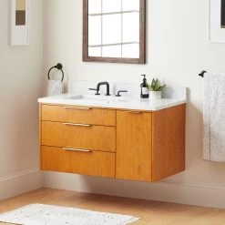 42" Dita Wall-Mount Vanity With Left Offset Rectangular Undermount Sink - Honey Oak