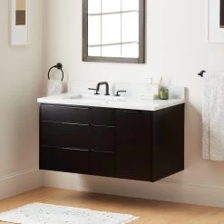 42" Dita Wall-Mount Vanity With Left Offset Rectangular Undermount Sink - Black