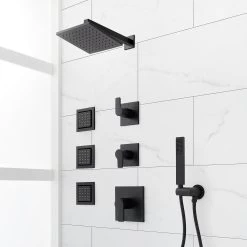 Hibiscus Thermostatic Shower System With 3 Body Sprays And Hand Shower - Matte Black