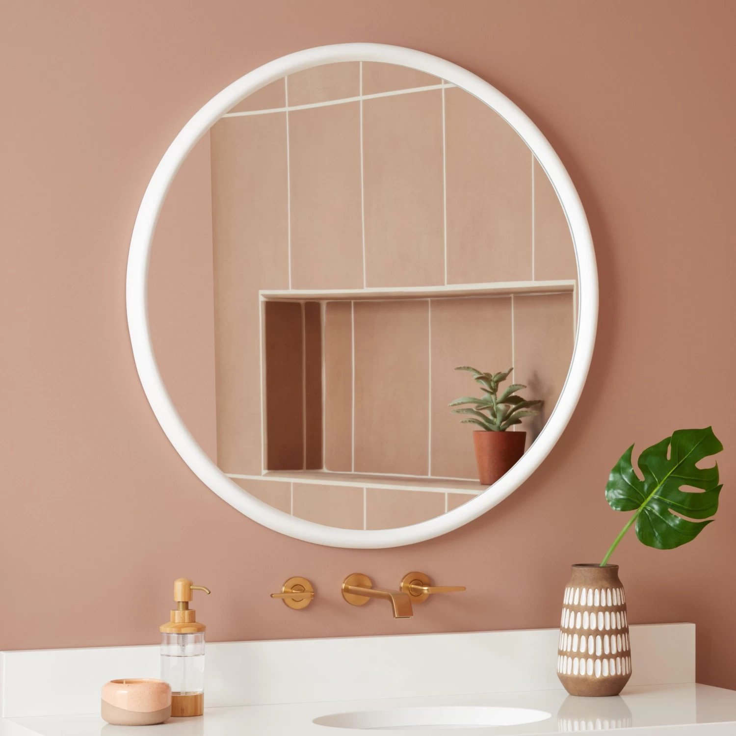 Novak Round Wood Vanity Mirror - Bright White
