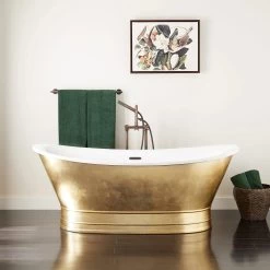 69" Desborough Acrylic Freestanding Double-Slipper Tub - Gold Leaf