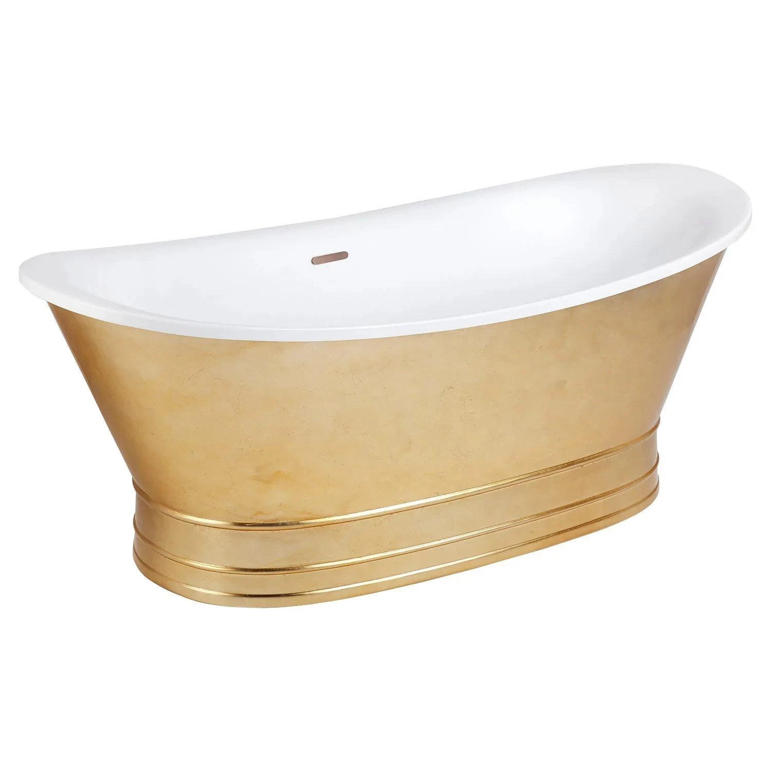 69" Desborough Acrylic Freestanding Double-Slipper Tub - Gold Leaf - Image 4
