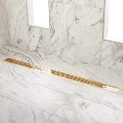 60" Rowland Linear Shower Drain - With Drain Flange - Polished Brass