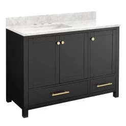 48" Radke Mahogany Vanity For Rect Undmnt Sink- Left Offset - Black - Carrara Marble 8"