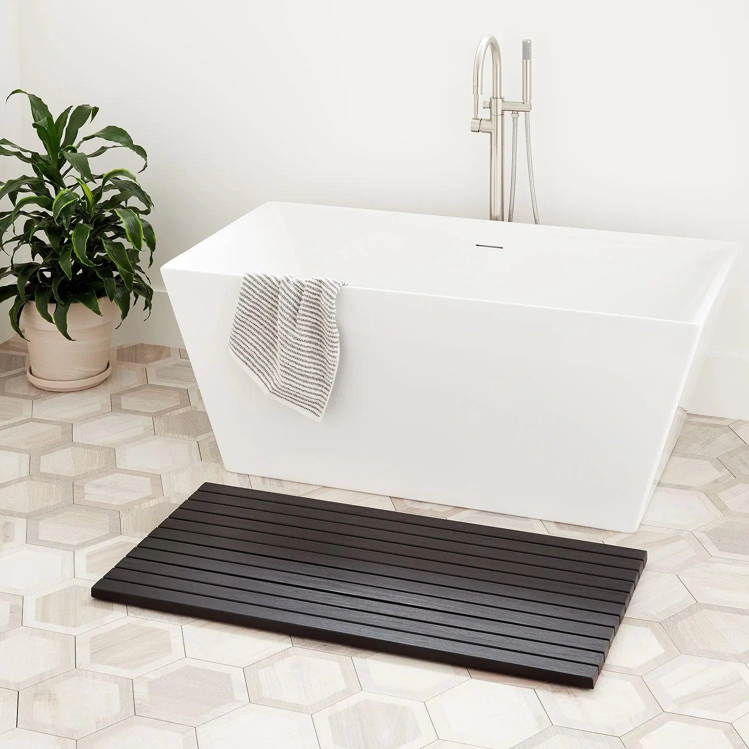 Kirana Teak Bathroom Floor Mat - Black Teak