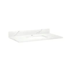 37" X 22" 3cm Quartz Vanity Top For Rectangular Undermount Sink - Hailstone White - White Sink