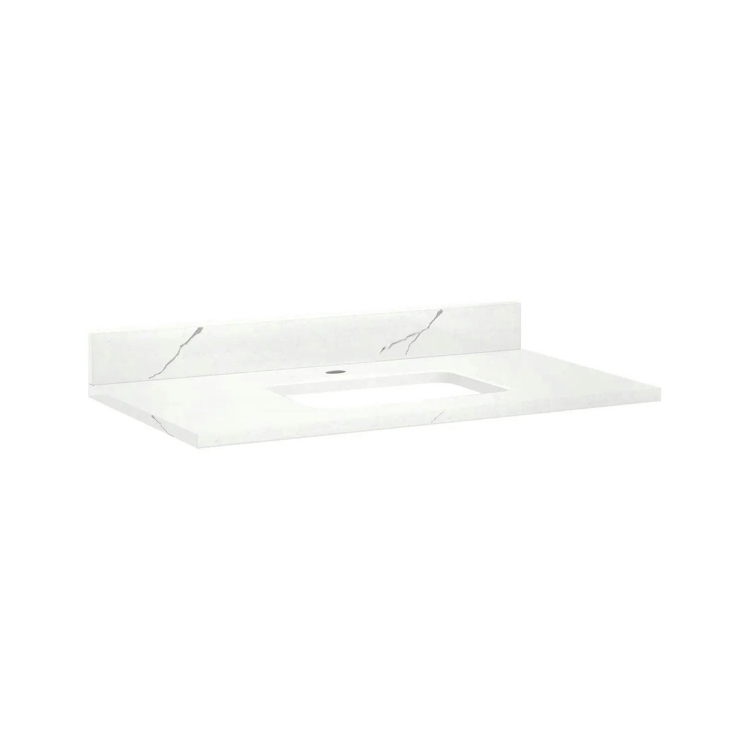 37" X 22" 3cm Quartz Vanity Top For Rectangular Undermount Sink - Hailstone White - White Sink