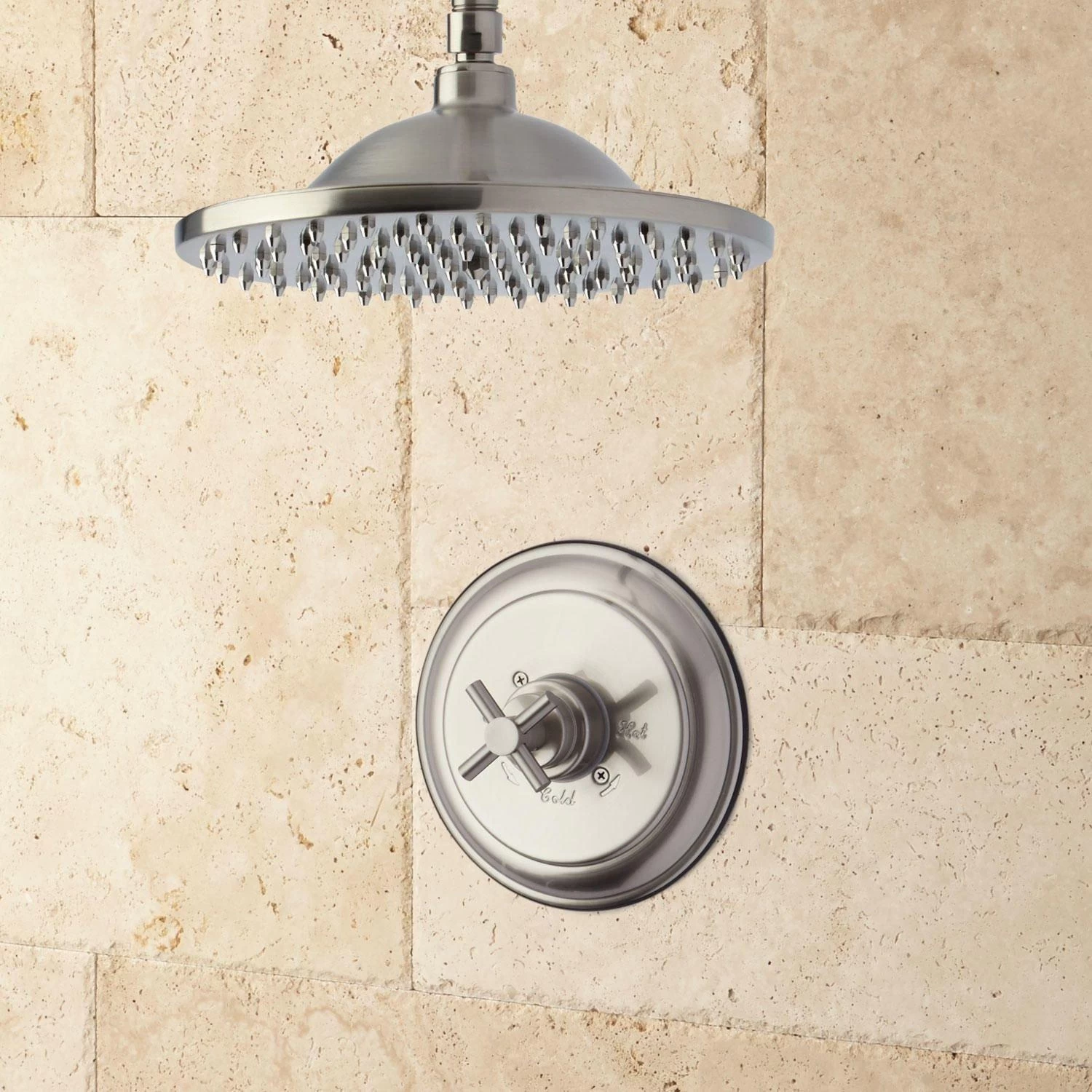 Bostonian Ceiling-Mount Rainfall Nozzle Shower Set - Modern Cross Handle - Image 3