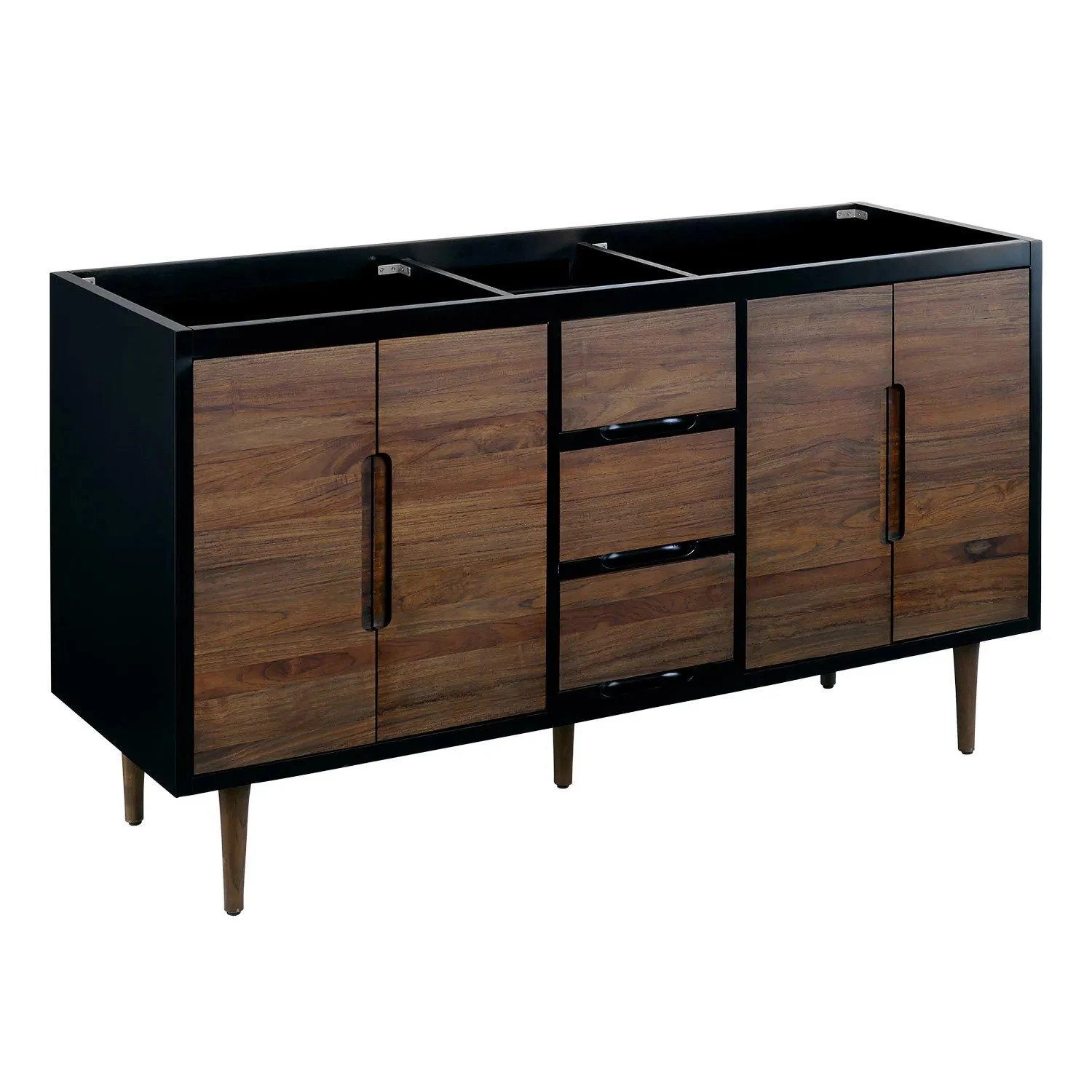 60" Bivins Teak Double Bathroom Vanity For Rectangular Undermount Sinks - Java/Black - Image 2