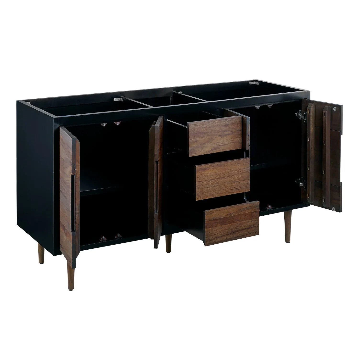 60" Bivins Teak Double Bathroom Vanity For Rectangular Undermount Sinks - Java/Black - Image 3