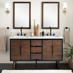 60" Bivins Teak Double Bathroom Vanity For Rectangular Undermount Sinks - Java/Black