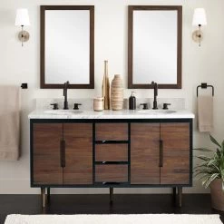 60" Bivins Teak Double Bathroom Vanity For Undermount Sink - Java/Black